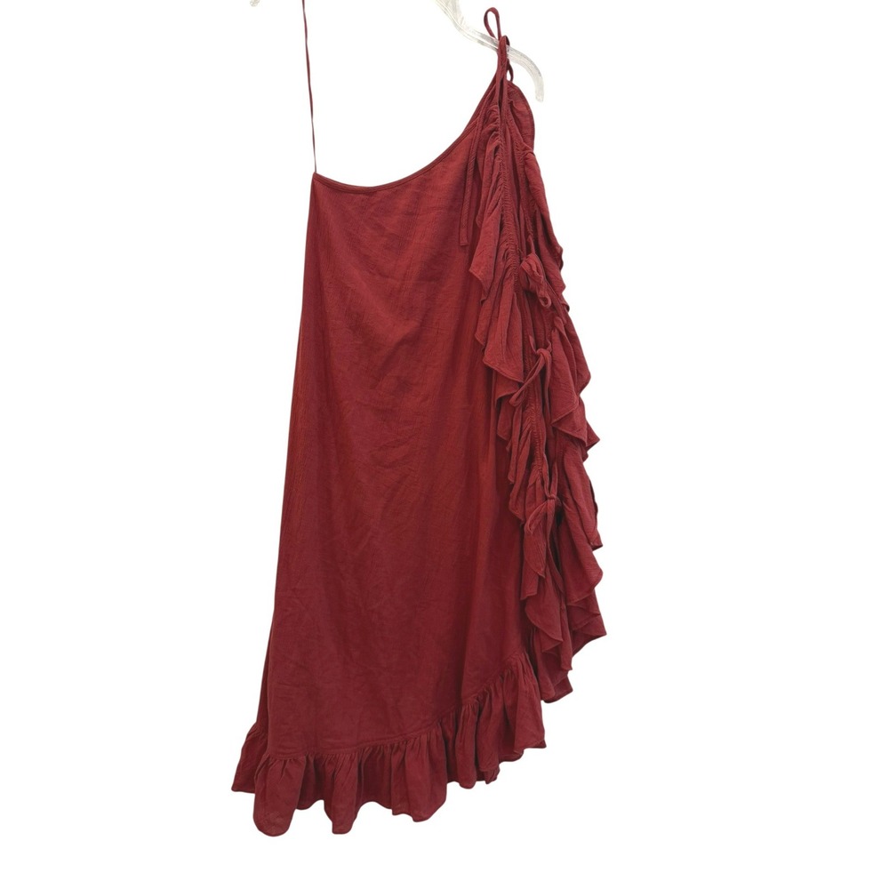 J.Crew Rust Red Cotton Gauze One Shoulder Ruffle Swim Cover-Up Small NWT